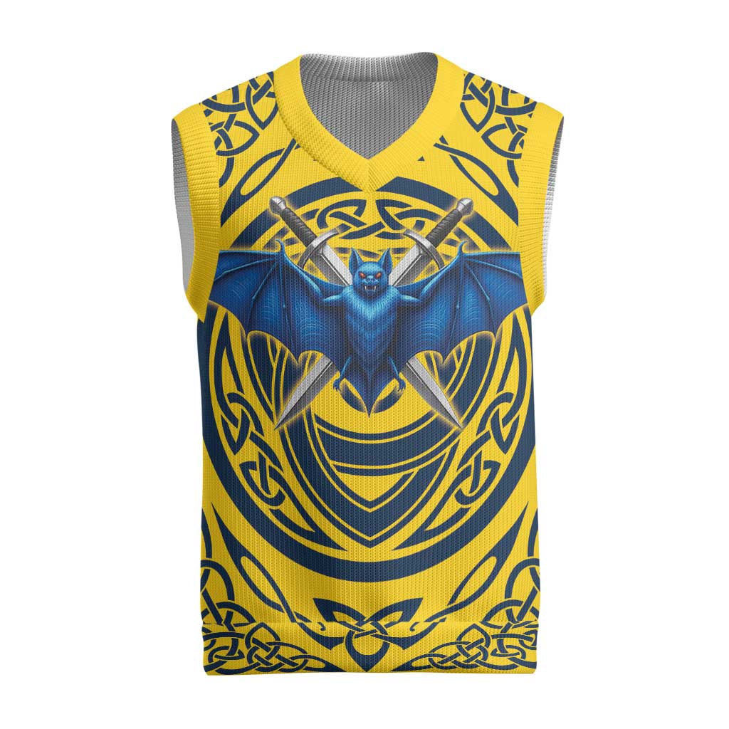 Personalized Brecknockshire Wales Christmas Knitted V-Neck Vest Welsh Celtic Bat And Swords Design - Wonder Print Shop