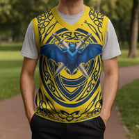 Personalized Brecknockshire Wales Christmas Knitted V-Neck Vest Welsh Celtic Bat And Swords Design - Wonder Print Shop