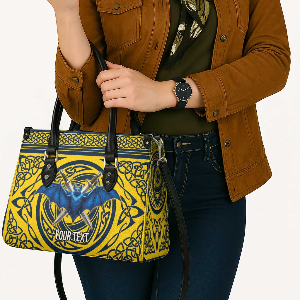 Personalized Brecknockshire Wales Leather Bag Welsh Celtic Bat And Swords Design - Wonder Print Shop