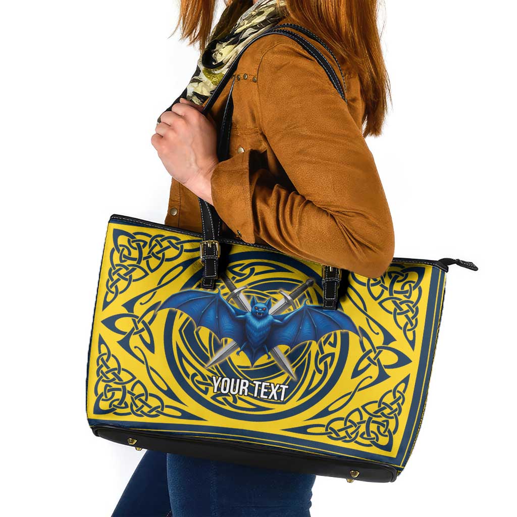 Personalized Brecknockshire Wales Leather Tote Bag Welsh Celtic Bat And Swords Design - Wonder Print Shop