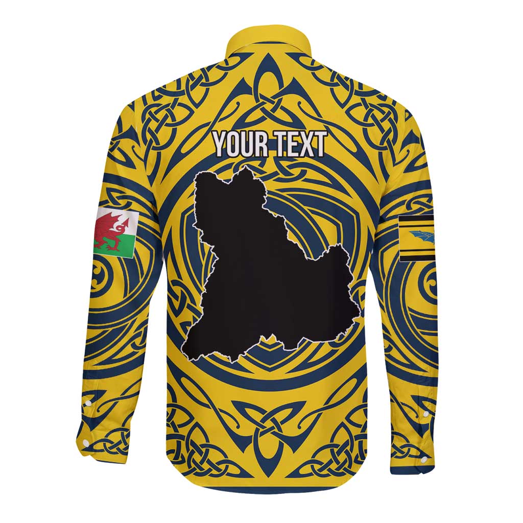 Personalized Brecknockshire Wales Long Sleeve Button Shirt Welsh Celtic Bat And Swords Design - Wonder Print Shop