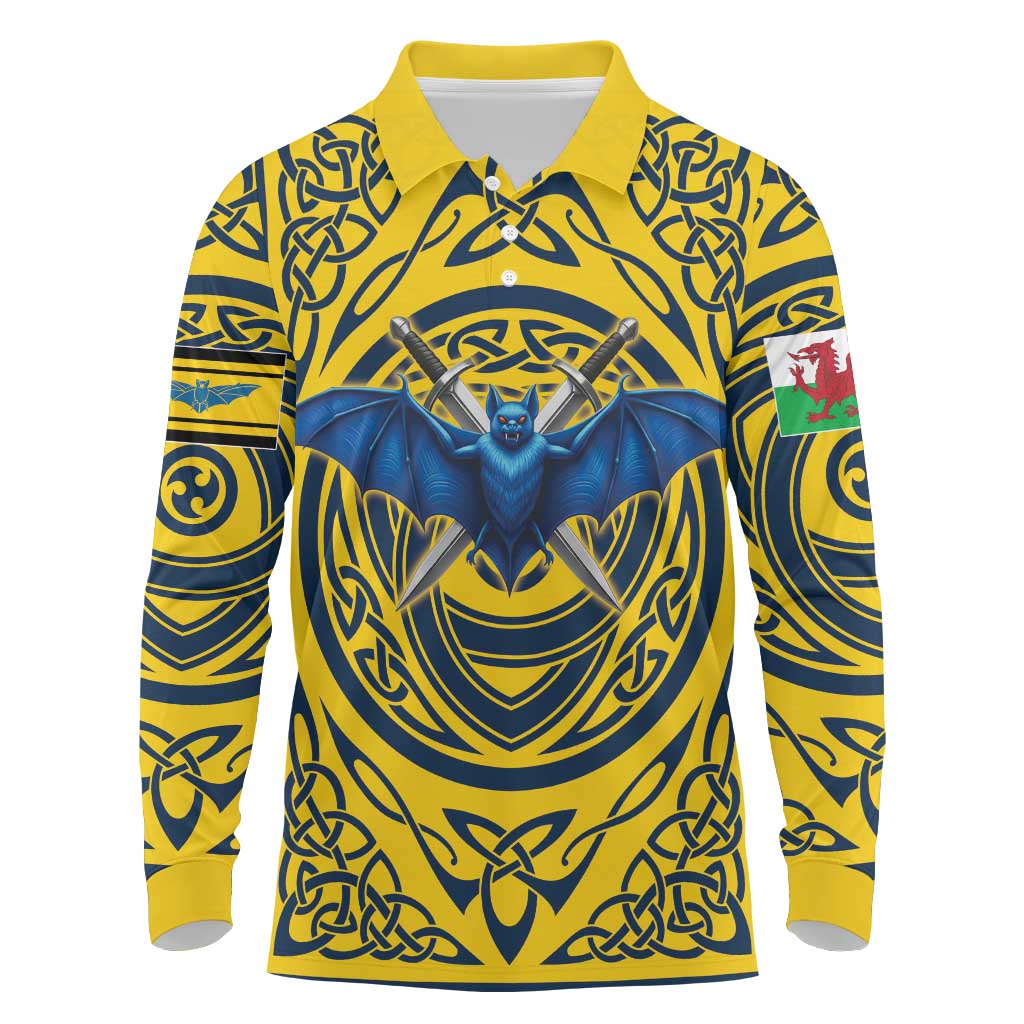 Personalized Brecknockshire Wales Long Sleeve Polo Shirt Welsh Celtic Bat And Swords Design - Wonder Print Shop