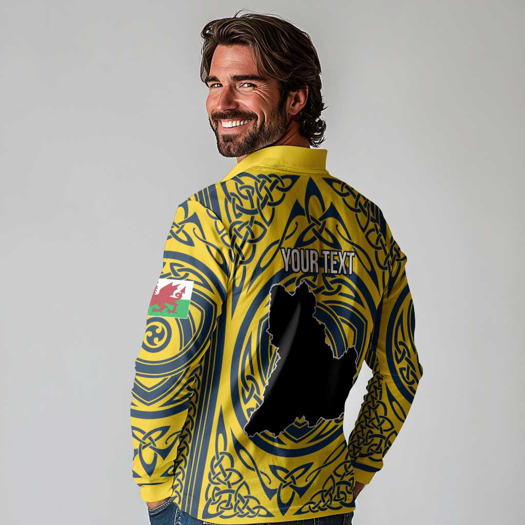 Personalized Brecknockshire Wales Long Sleeve Polo Shirt Welsh Celtic Bat And Swords Design - Wonder Print Shop