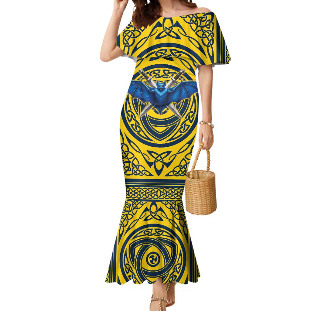 Personalized Brecknockshire Wales Mermaid Dress Welsh Celtic Bat And Swords Design - Wonder Print Shop