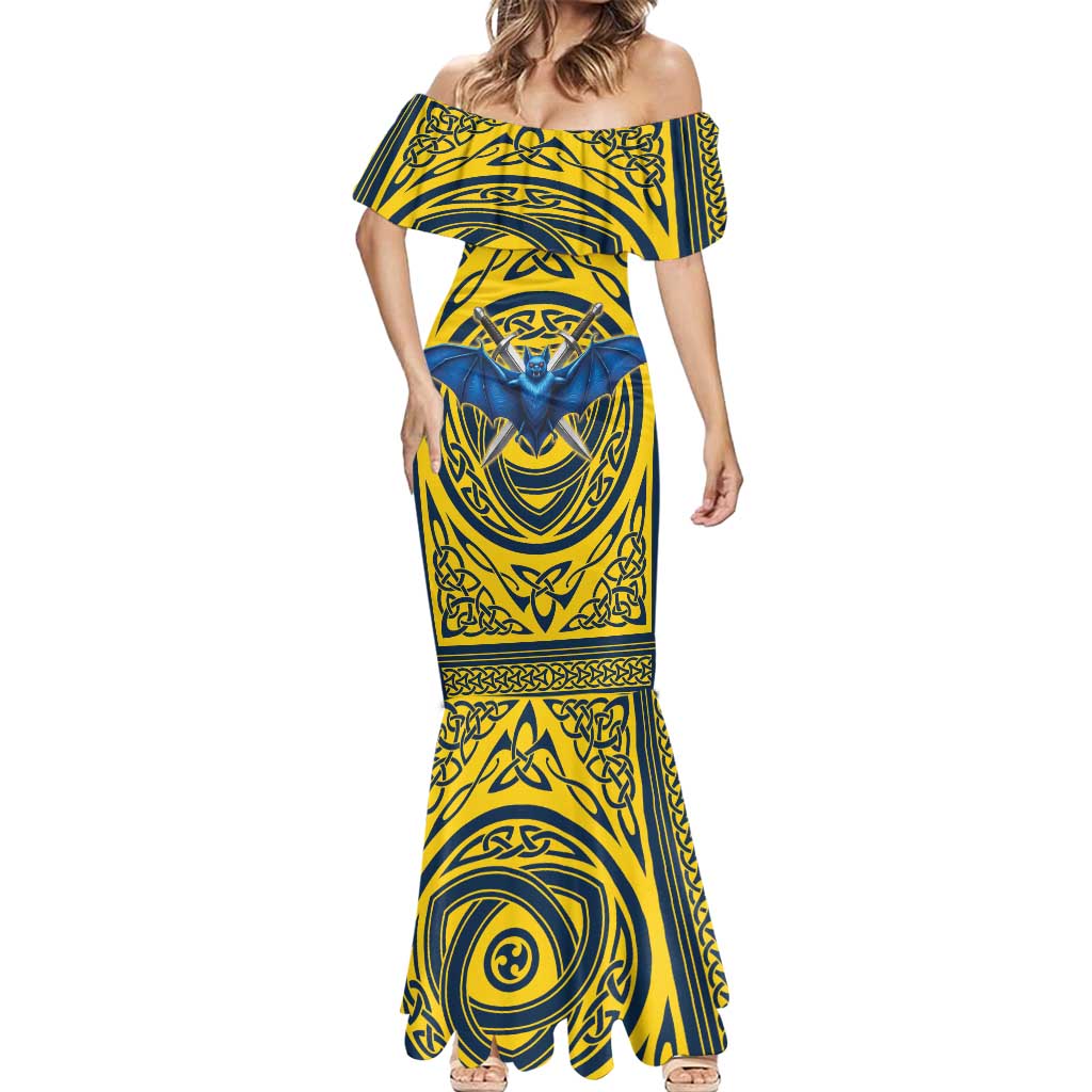 Personalized Brecknockshire Wales Mermaid Dress Welsh Celtic Bat And Swords Design - Wonder Print Shop