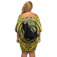 Personalized Brecknockshire Wales Off Shoulder Short Dress Welsh Celtic Bat And Swords Design - Wonder Print Shop