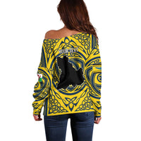 Personalized Brecknockshire Wales Off Shoulder Sweater Welsh Celtic Bat And Swords Design - Wonder Print Shop