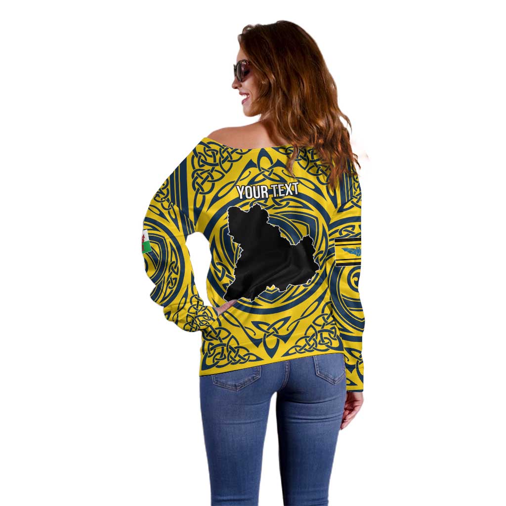 Personalized Brecknockshire Wales Off Shoulder Sweater Welsh Celtic Bat And Swords Design - Wonder Print Shop