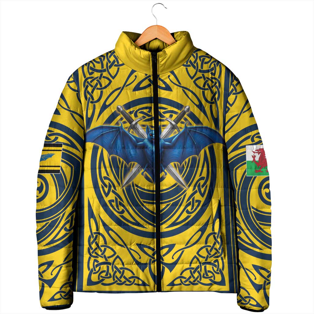Personalized Brecknockshire Wales Padded Jacket Welsh Celtic Bat And Swords Design - Wonder Print Shop