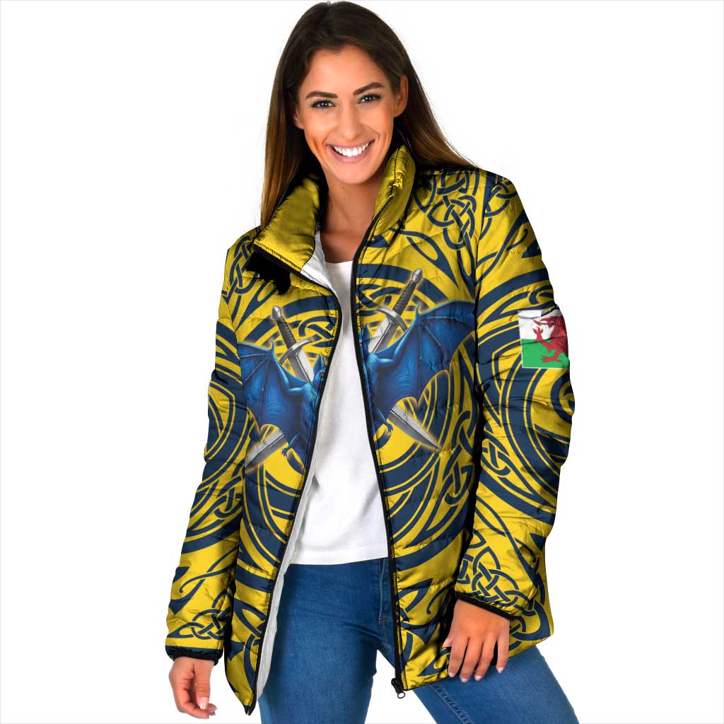 Personalized Brecknockshire Wales Padded Jacket Welsh Celtic Bat And Swords Design - Wonder Print Shop