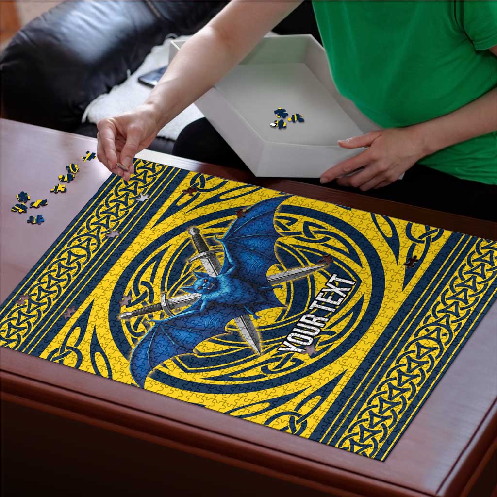Personalized Brecknockshire Wales Puzzle Welsh Celtic Bat And Swords Design - Wonder Print Shop