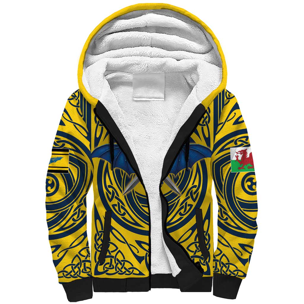 Personalized Brecknockshire Wales Sherpa Hoodie Welsh Celtic Bat And Swords Design - Wonder Print Shop