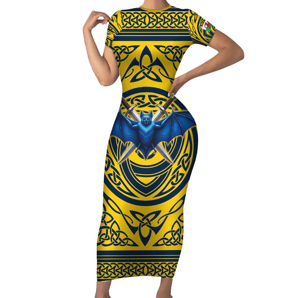 Personalized Brecknockshire Wales Short Sleeve Bodycon Dress Welsh Celtic Bat And Swords Design - Wonder Print Shop