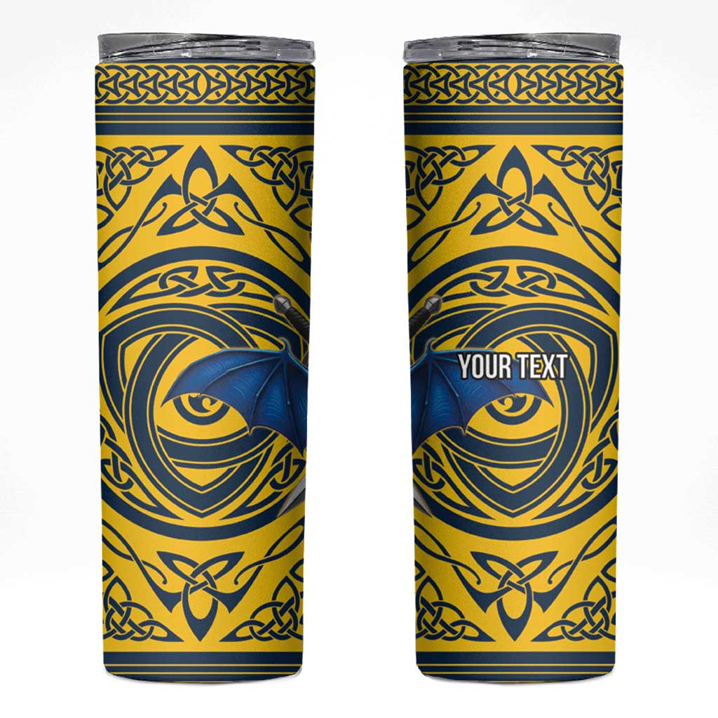 Personalized Brecknockshire Wales Skinny Tumbler Welsh Celtic Bat And Swords Design - Wonder Print Shop