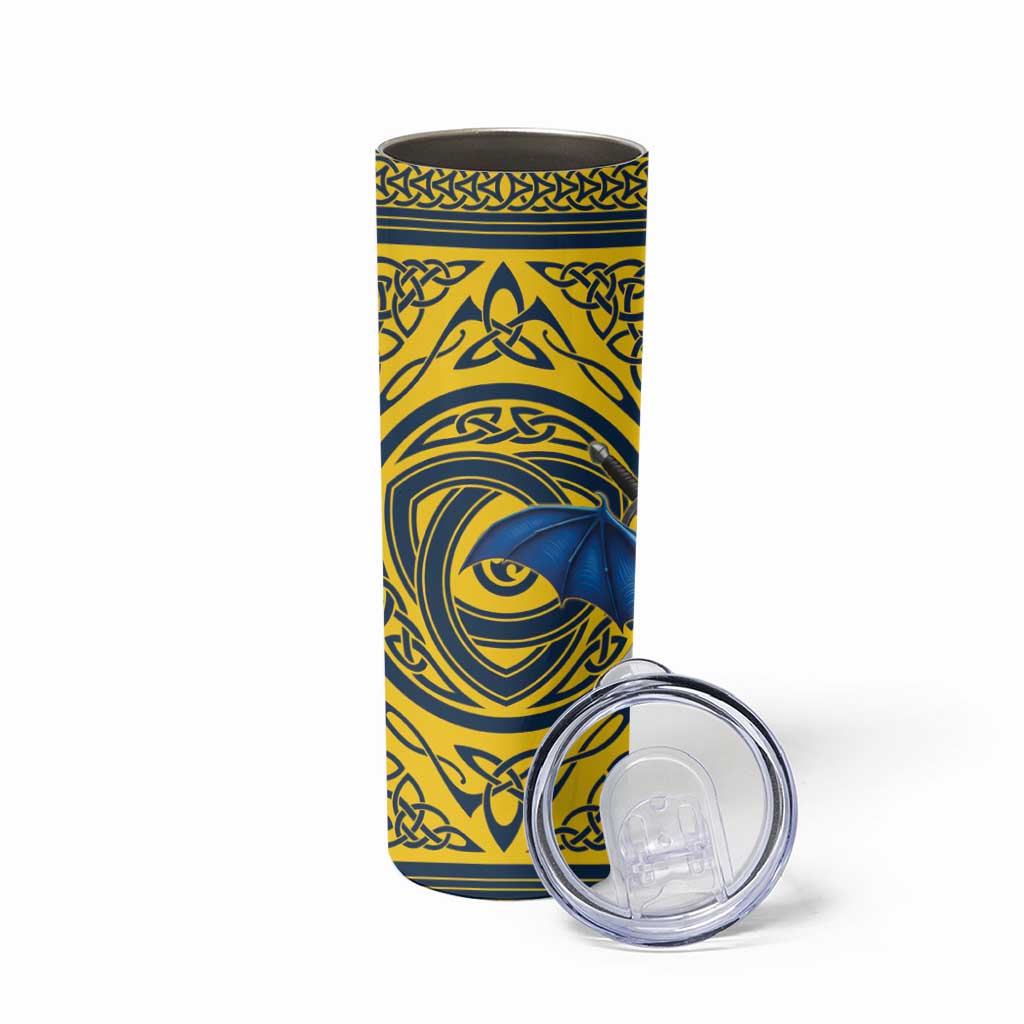 Personalized Brecknockshire Wales Skinny Tumbler Welsh Celtic Bat And Swords Design - Wonder Print Shop