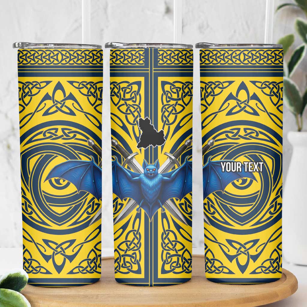 Personalized Brecknockshire Wales Skinny Tumbler Welsh Celtic Bat And Swords Design - Wonder Print Shop