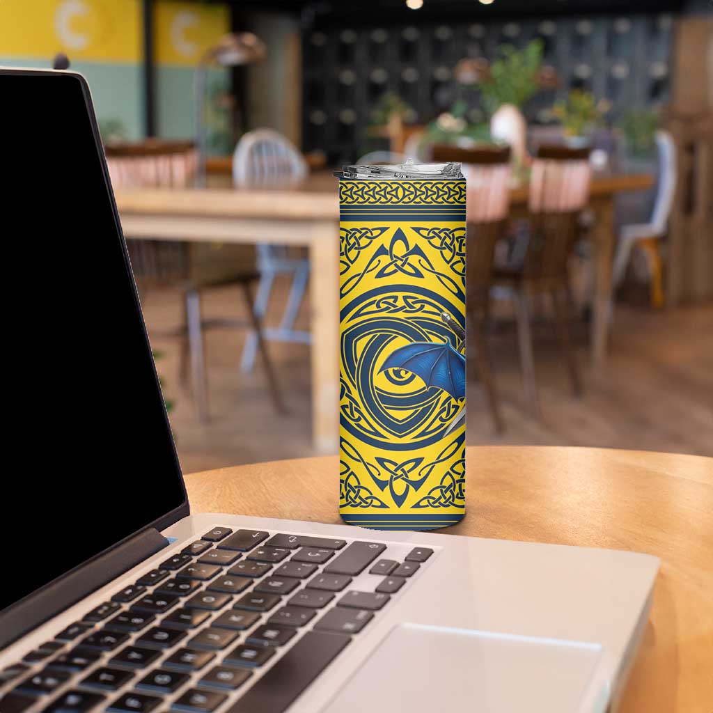 Personalized Brecknockshire Wales Skinny Tumbler Welsh Celtic Bat And Swords Design - Wonder Print Shop