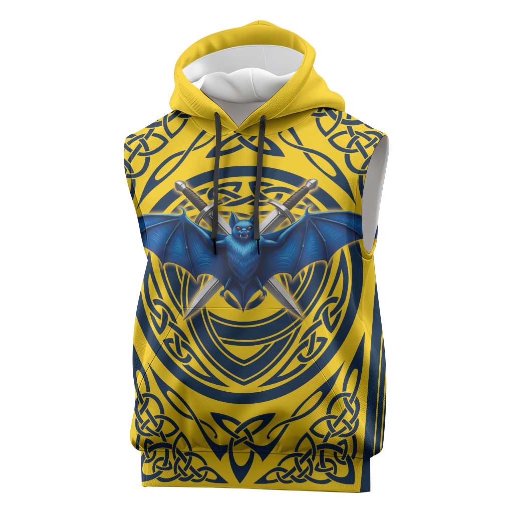 Personalized Brecknockshire Wales Sleeveless Hoodie Welsh Celtic Bat And Swords Design - Wonder Print Shop