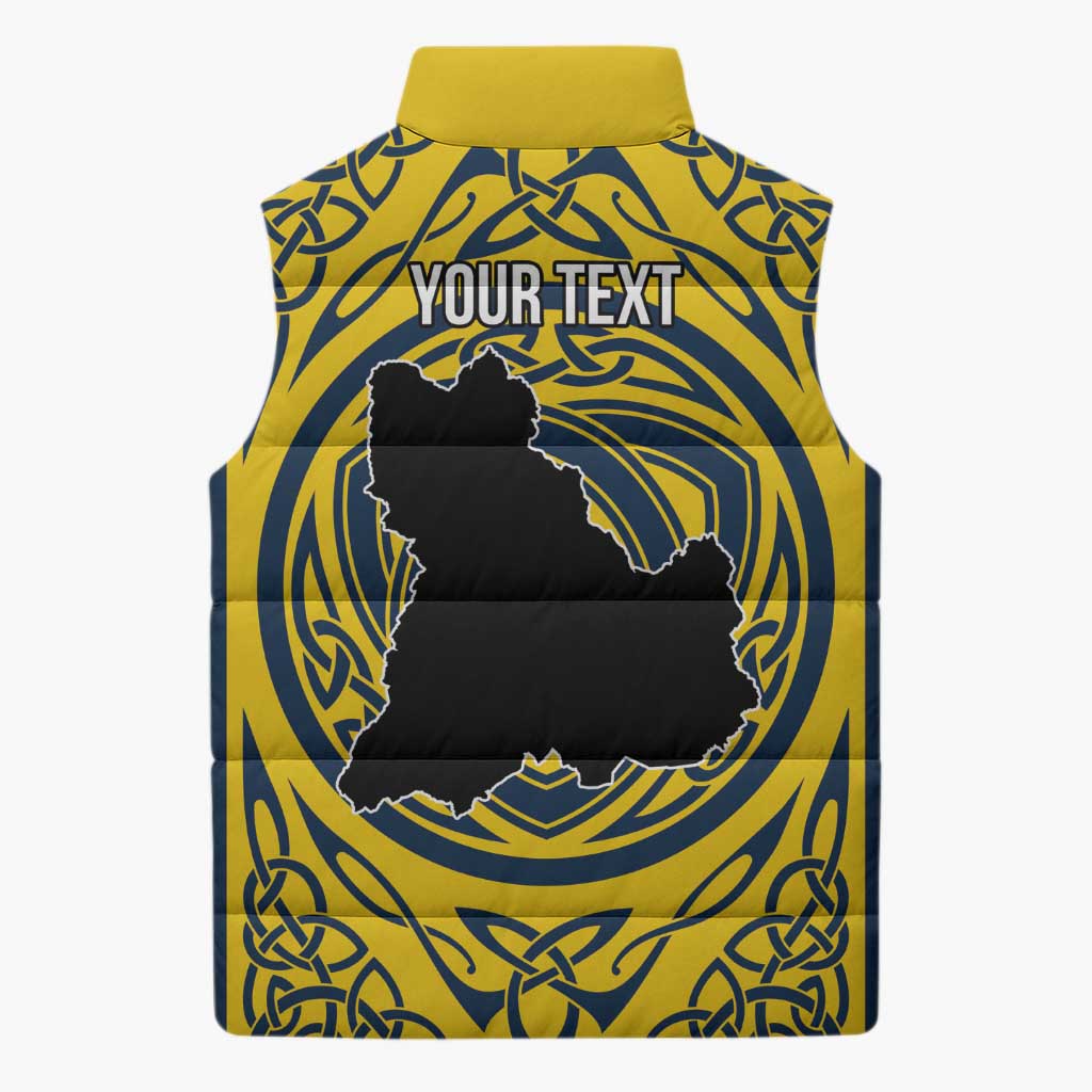 Personalized Brecknockshire Wales Sleeveless Puffer Jacket Welsh Celtic Bat And Swords Design - Wonder Print Shop