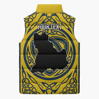 Personalized Brecknockshire Wales Sleeveless Puffer Jacket Welsh Celtic Bat And Swords Design - Wonder Print Shop