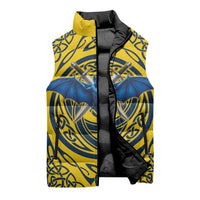 Personalized Brecknockshire Wales Sleeveless Puffer Jacket Welsh Celtic Bat And Swords Design - Wonder Print Shop
