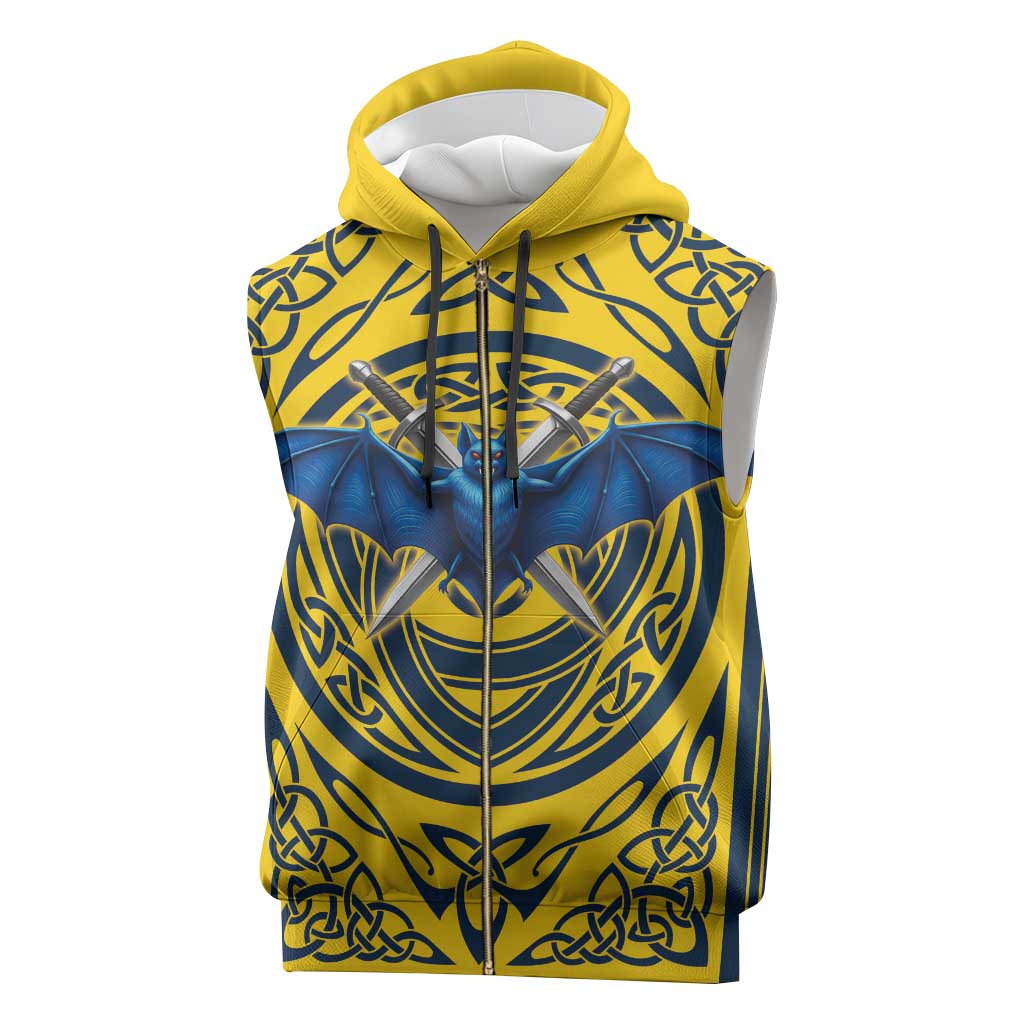 Personalized Brecknockshire Wales Sleeveless Zip Hoodie Welsh Celtic Bat And Swords Design - Wonder Print Shop