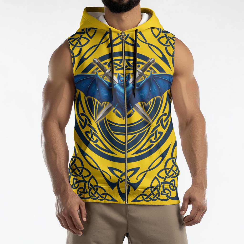 Personalized Brecknockshire Wales Sleeveless Zip Hoodie Welsh Celtic Bat And Swords Design - Wonder Print Shop