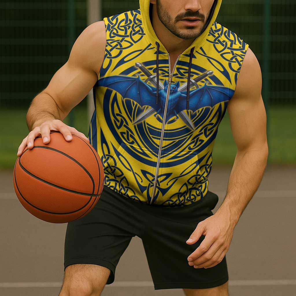 Personalized Brecknockshire Wales Sleeveless Zip Hoodie Welsh Celtic Bat And Swords Design - Wonder Print Shop