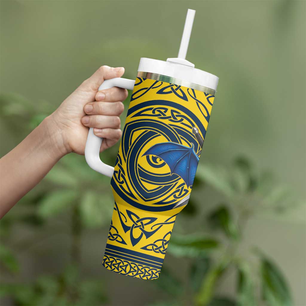Personalized Brecknockshire Wales Tumbler With Handle Welsh Celtic Bat And Swords Design - Wonder Print Shop
