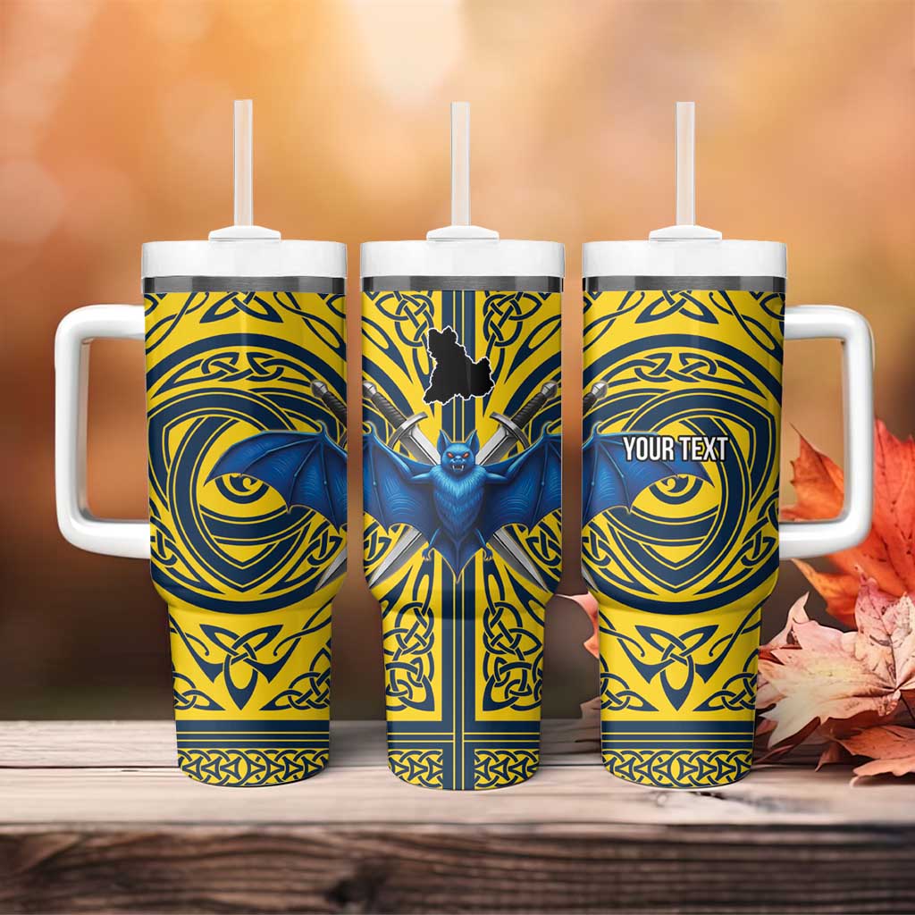 Personalized Brecknockshire Wales Tumbler With Handle Welsh Celtic Bat And Swords Design - Wonder Print Shop