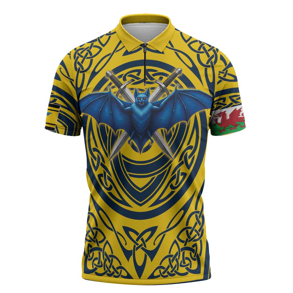 Personalized Brecknockshire Wales Zipper Polo Shirt Welsh Celtic Bat And Swords Design - Wonder Print Shop