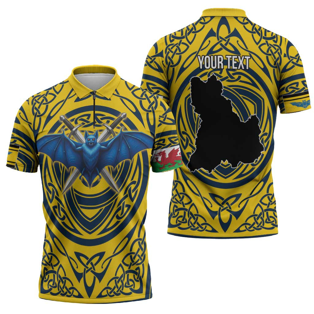 Personalized Brecknockshire Wales Zipper Polo Shirt Welsh Celtic Bat And Swords Design - Wonder Print Shop