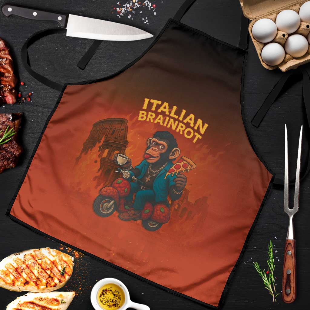Italian Brainrot Meme Apron Chaotic Chimp Mobster Vespa Ride - Wonder Print Shop