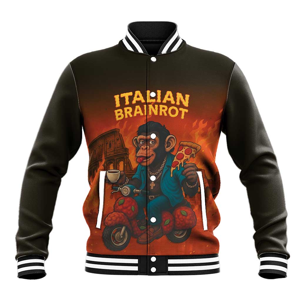 Italian Brainrot Meme Baseball Jacket Chaotic Chimp Mobster Vespa Ride - Wonder Print Shop