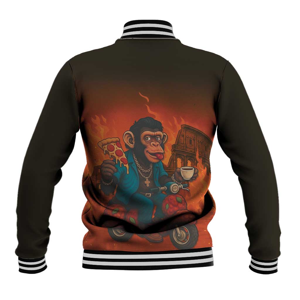 Italian Brainrot Meme Baseball Jacket Chaotic Chimp Mobster Vespa Ride - Wonder Print Shop