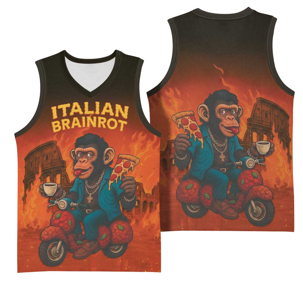 Italian Brainrot Meme Basketball Jersey Chaotic Chimp Mobster Vespa Ride - Wonder Print Shop