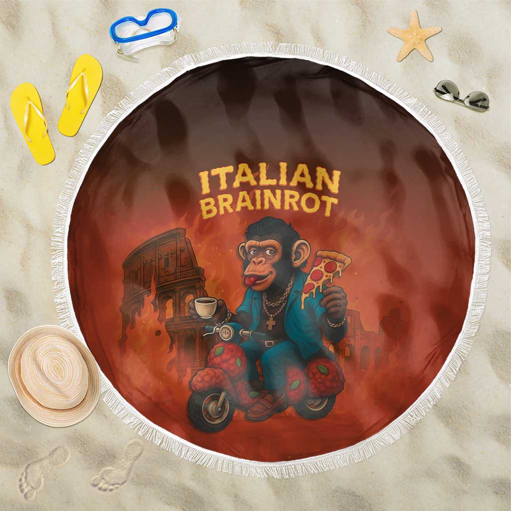 Italian Brainrot Meme Beach Blanket Chaotic Chimp Mobster Vespa Ride - Wonder Print Shop