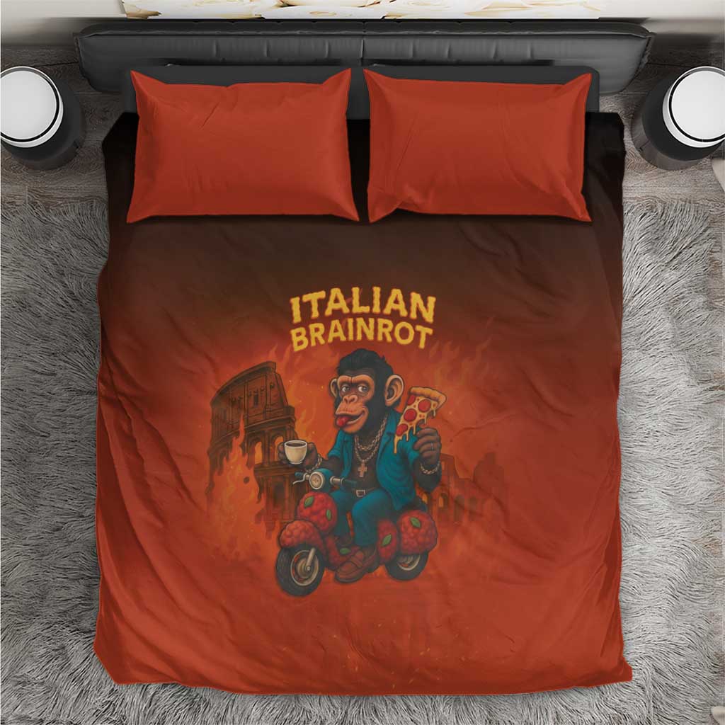 Italian Brainrot Meme Bedding Set Chaotic Chimp Mobster Vespa Ride - Wonder Print Shop