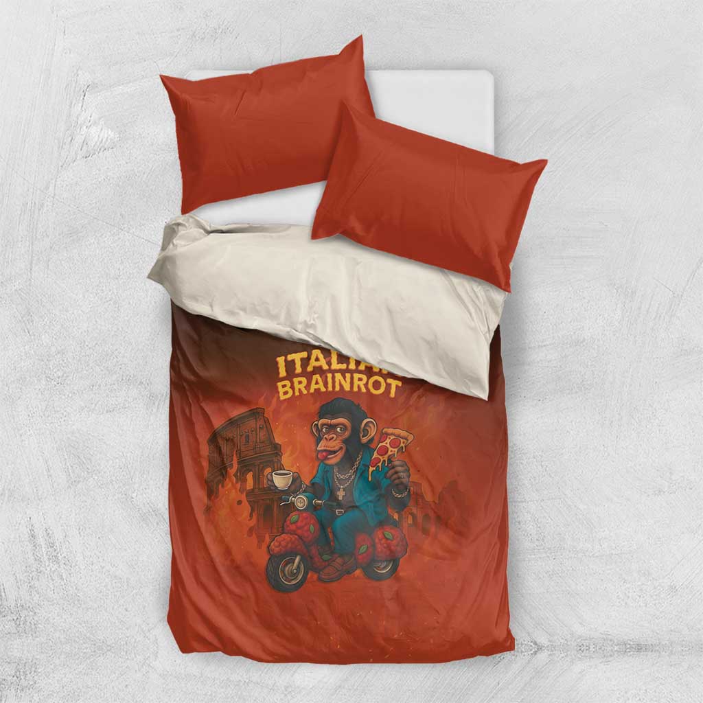 Italian Brainrot Meme Bedding Set Chaotic Chimp Mobster Vespa Ride - Wonder Print Shop