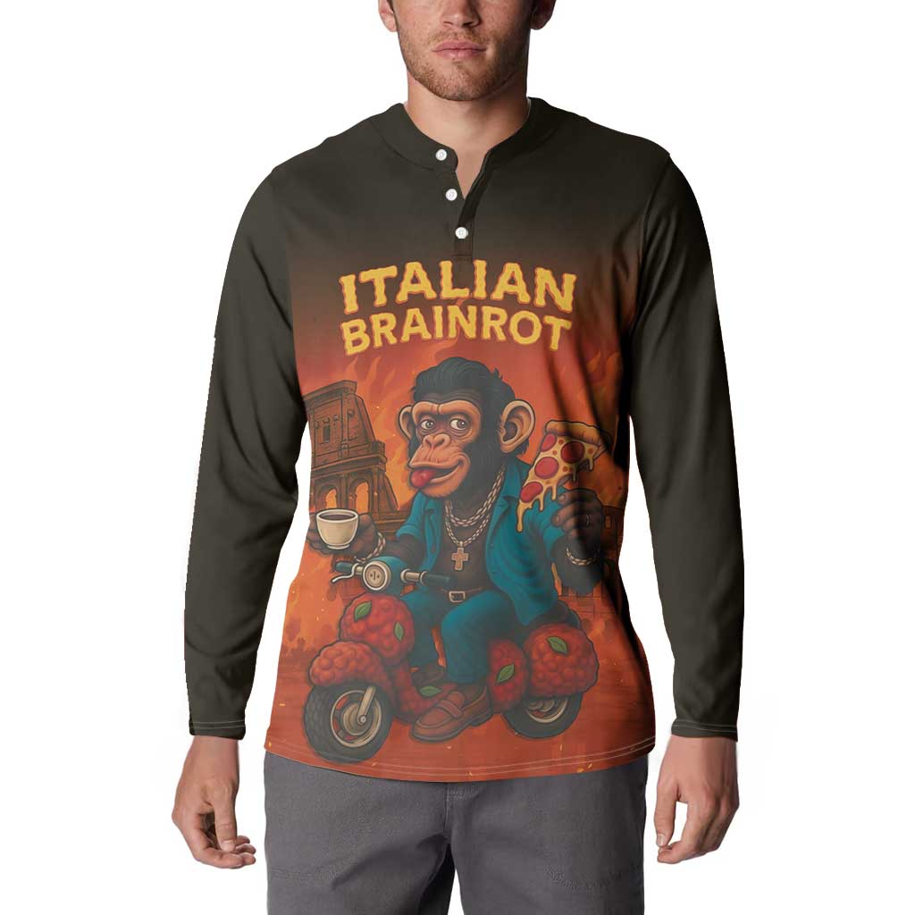 Italian Brainrot Meme Button Sweatshirt Chaotic Chimp Mobster Vespa Ride - Wonder Print Shop