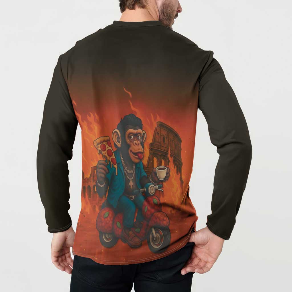 Italian Brainrot Meme Button Sweatshirt Chaotic Chimp Mobster Vespa Ride - Wonder Print Shop