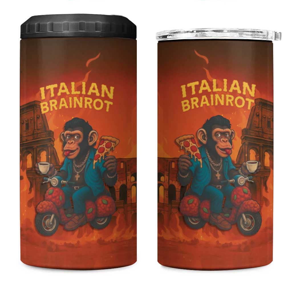 Italian Brainrot Meme 4 in 1 Can Cooler Tumbler Chaotic Chimp Mobster Vespa Ride - Wonder Print Shop