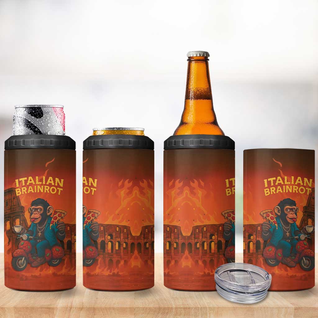 Italian Brainrot Meme 4 in 1 Can Cooler Tumbler Chaotic Chimp Mobster Vespa Ride - Wonder Print Shop