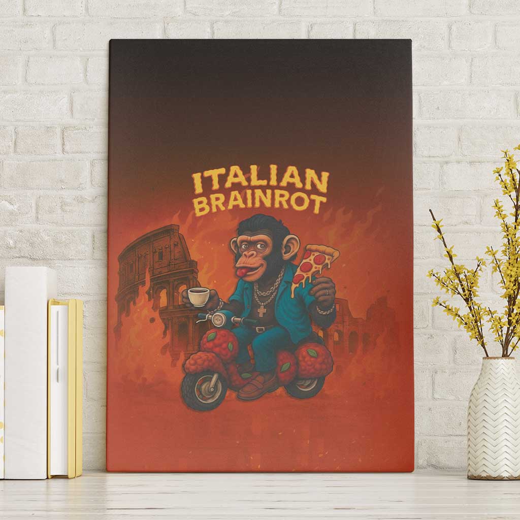 Italian Brainrot Meme Canvas Wall Art Chaotic Chimp Mobster Vespa Ride - Wonder Print Shop