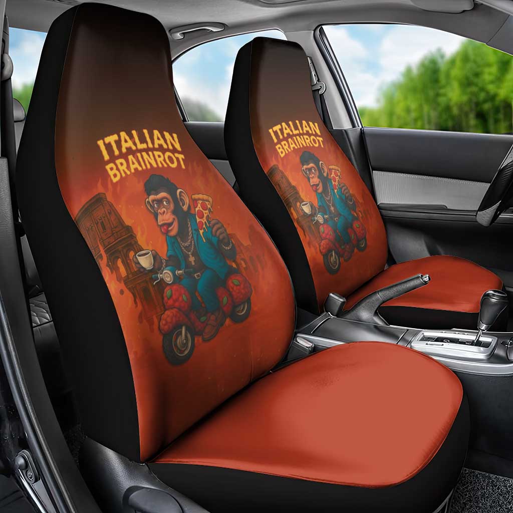 Italian Brainrot Meme Car Seat Cover Chaotic Chimp Mobster Vespa Ride - Wonder Print Shop