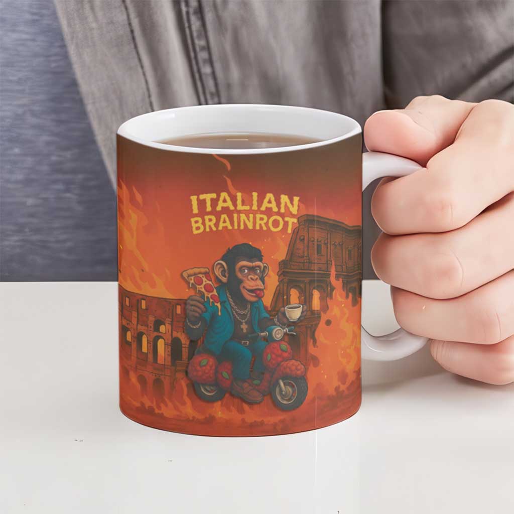 Italian Brainrot Meme Ceramic Mug Chaotic Chimp Mobster Vespa Ride - Wonder Print Shop
