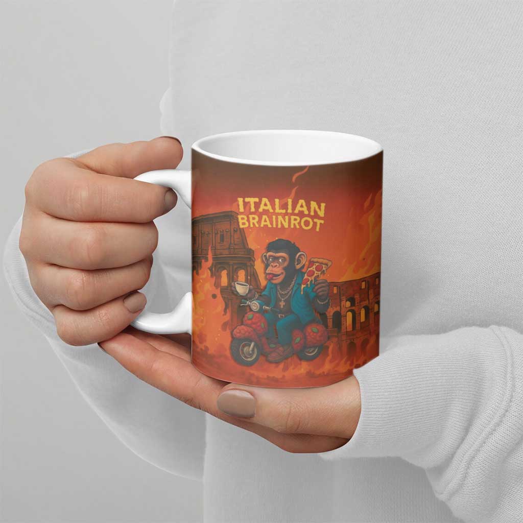 Italian Brainrot Meme Ceramic Mug Chaotic Chimp Mobster Vespa Ride - Wonder Print Shop