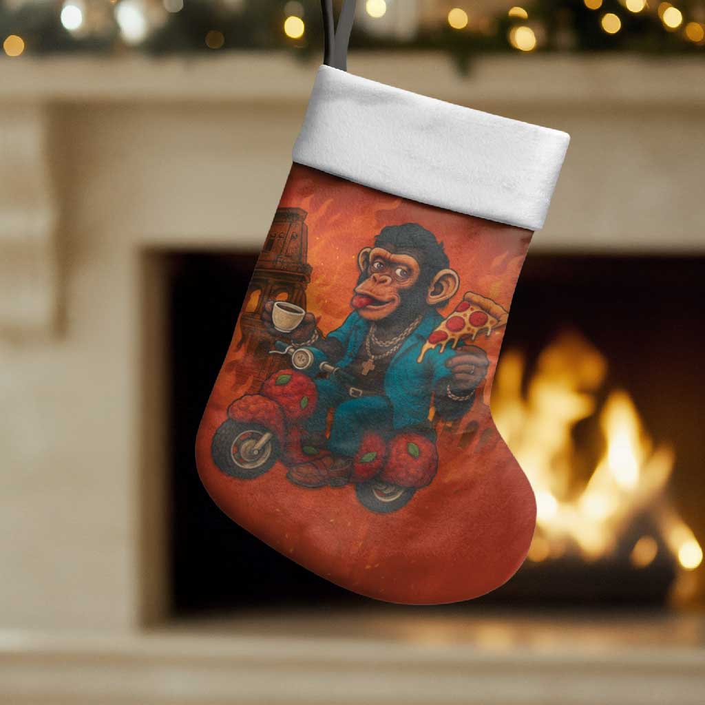 Italian Brainrot Meme Christmas Stocking Chaotic Chimp Mobster Vespa Ride - Wonder Print Shop
