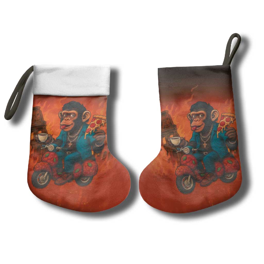 Italian Brainrot Meme Christmas Stocking Chaotic Chimp Mobster Vespa Ride - Wonder Print Shop