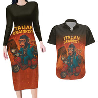 Italian Brainrot Meme Couples Matching Long Sleeve Bodycon Dress and Hawaiian Shirt Chaotic Chimp Mobster Vespa Ride - Wonder Print Shop